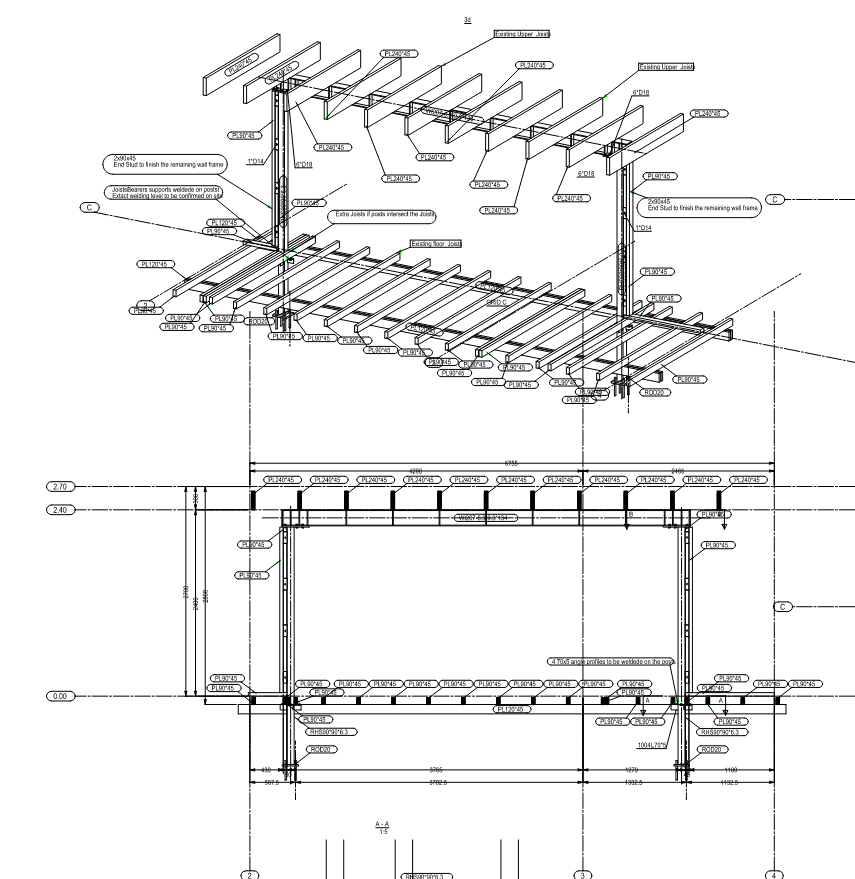 Structural plan — steel beam framing